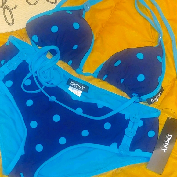 Dkny Other - DKNY Blue polka dot bikini!